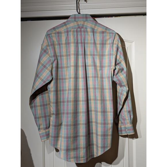 Lands' End Mint Plaid No Iron Tailored Fit Button Front Mens' Size 16-33 Shirt - Picture 8 of 9